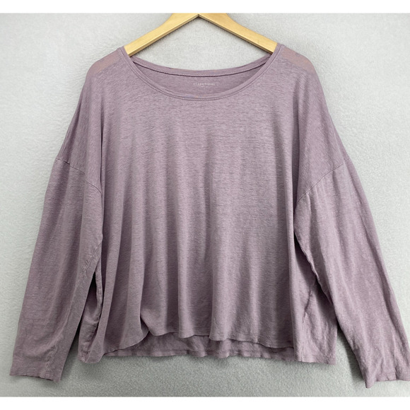 Eileen Fisher Tops - EILEEN FISHER Top L Slub Linen Jersey Oversized Round Neck Long Sleeve Purple